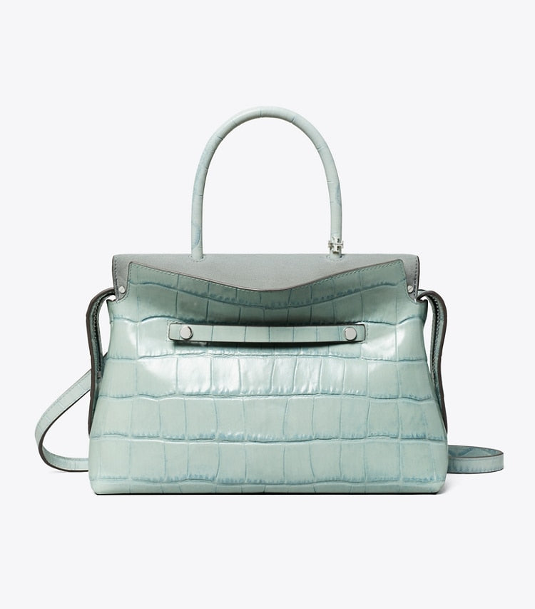 Mercer Croc-Embossed Satchel Blue Celadon Blue Celadon