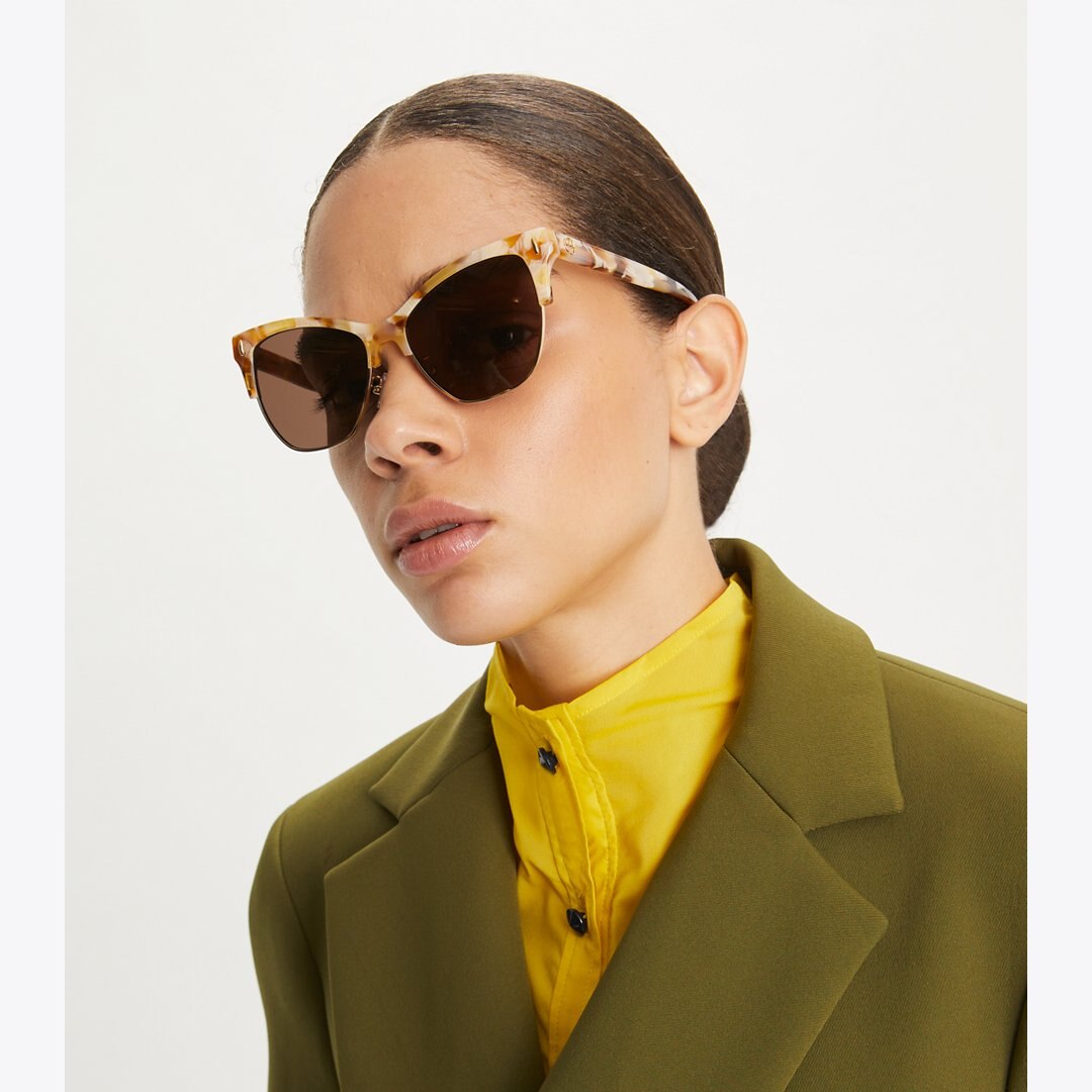 Tory Burch Miller Cat-Eye Sunglasses TORY HORN/DARK BROWN