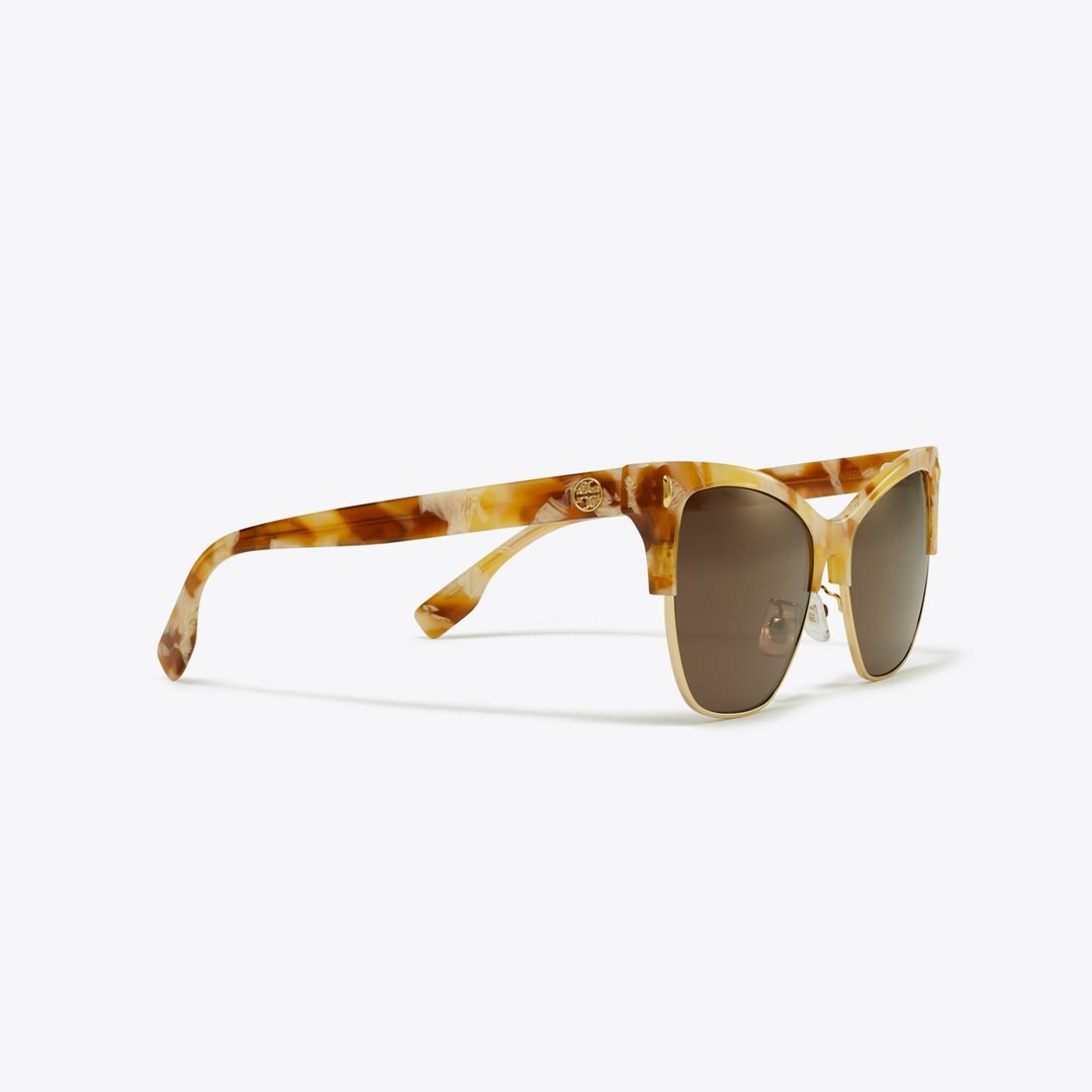 Tory Burch Miller Cat-Eye Sunglasses TORY HORN/DARK BROWN