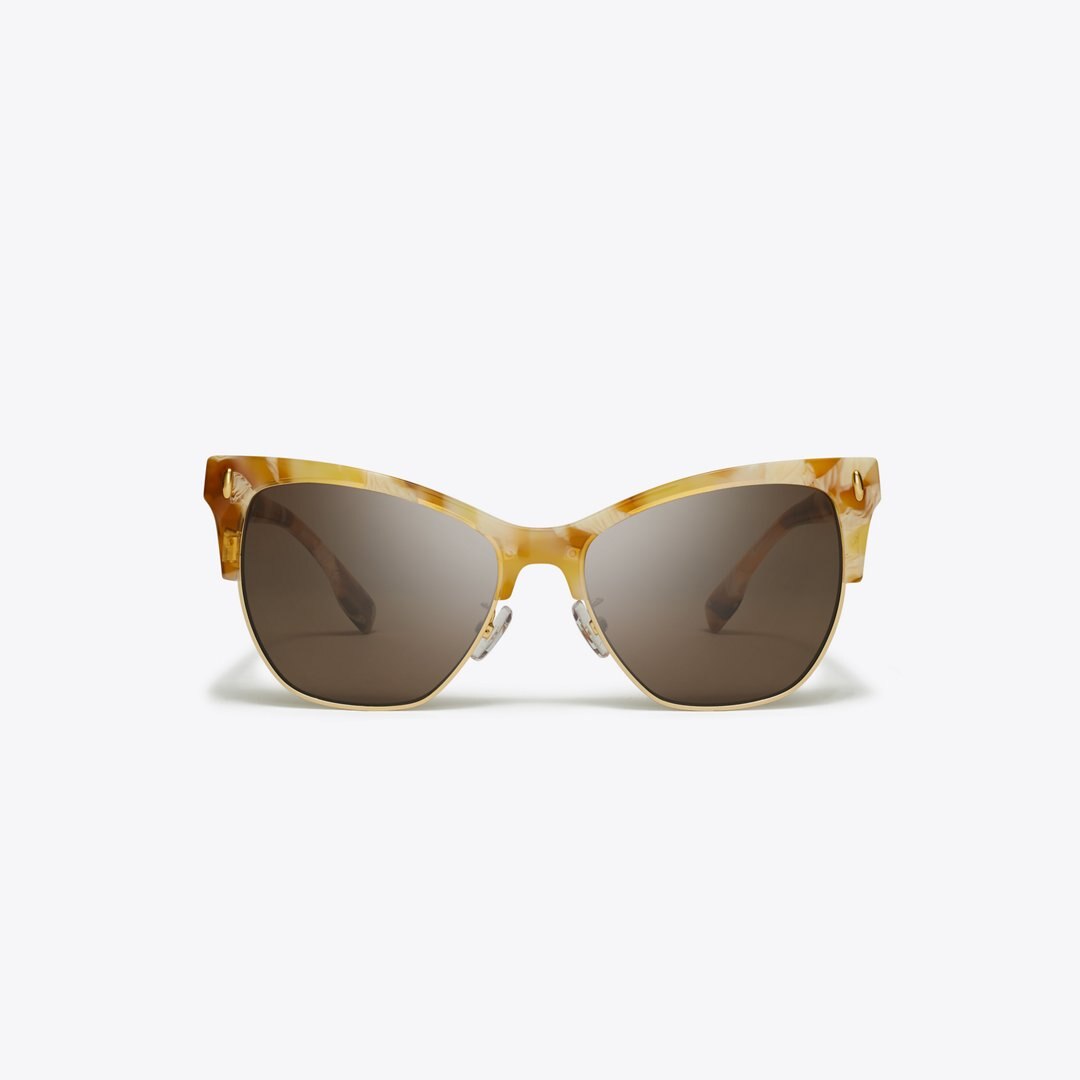 Tory Burch Miller Cat-Eye Sunglasses TORY HORN/DARK BROWN