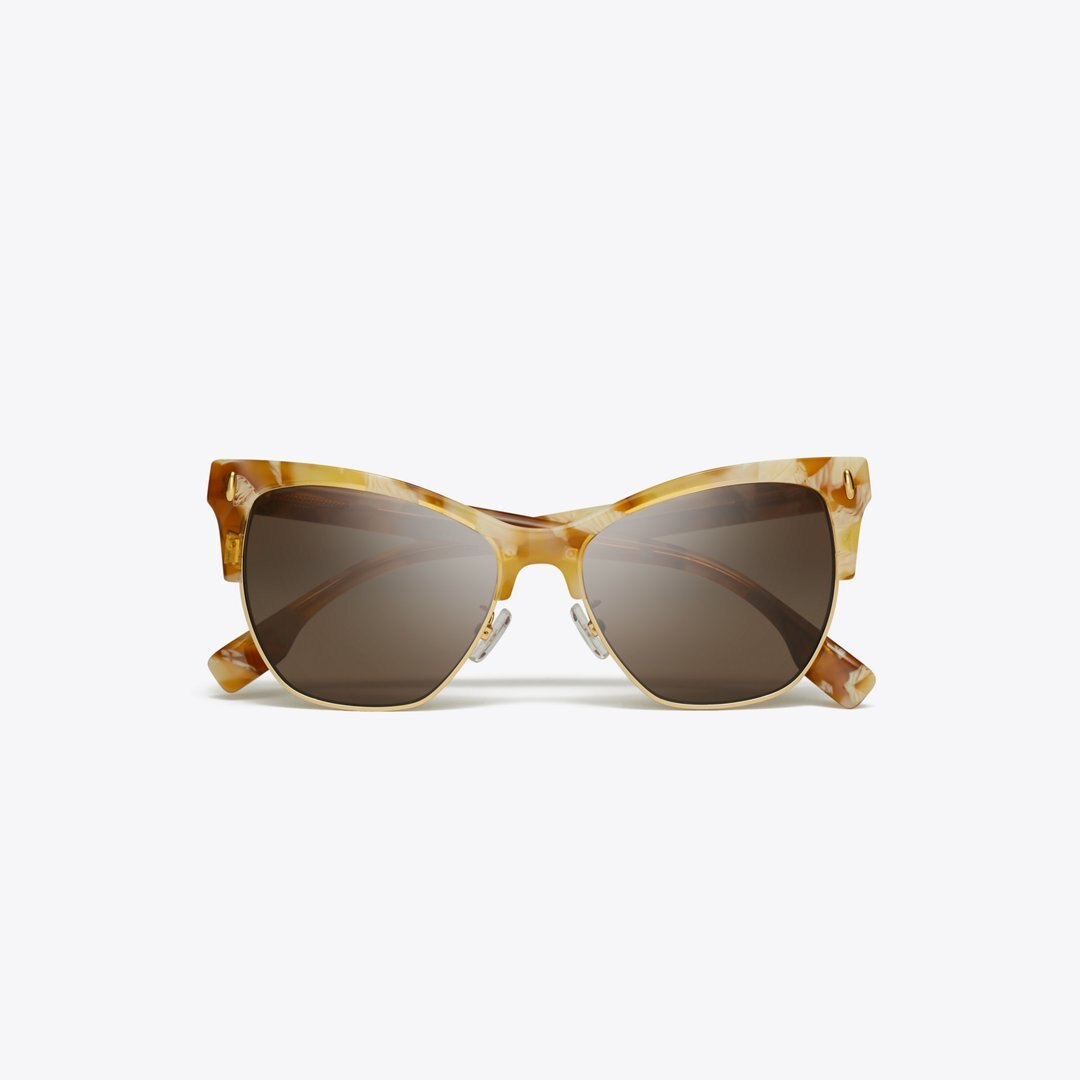 Tory Burch Miller Cat-Eye Sunglasses TORY HORN/DARK BROWN