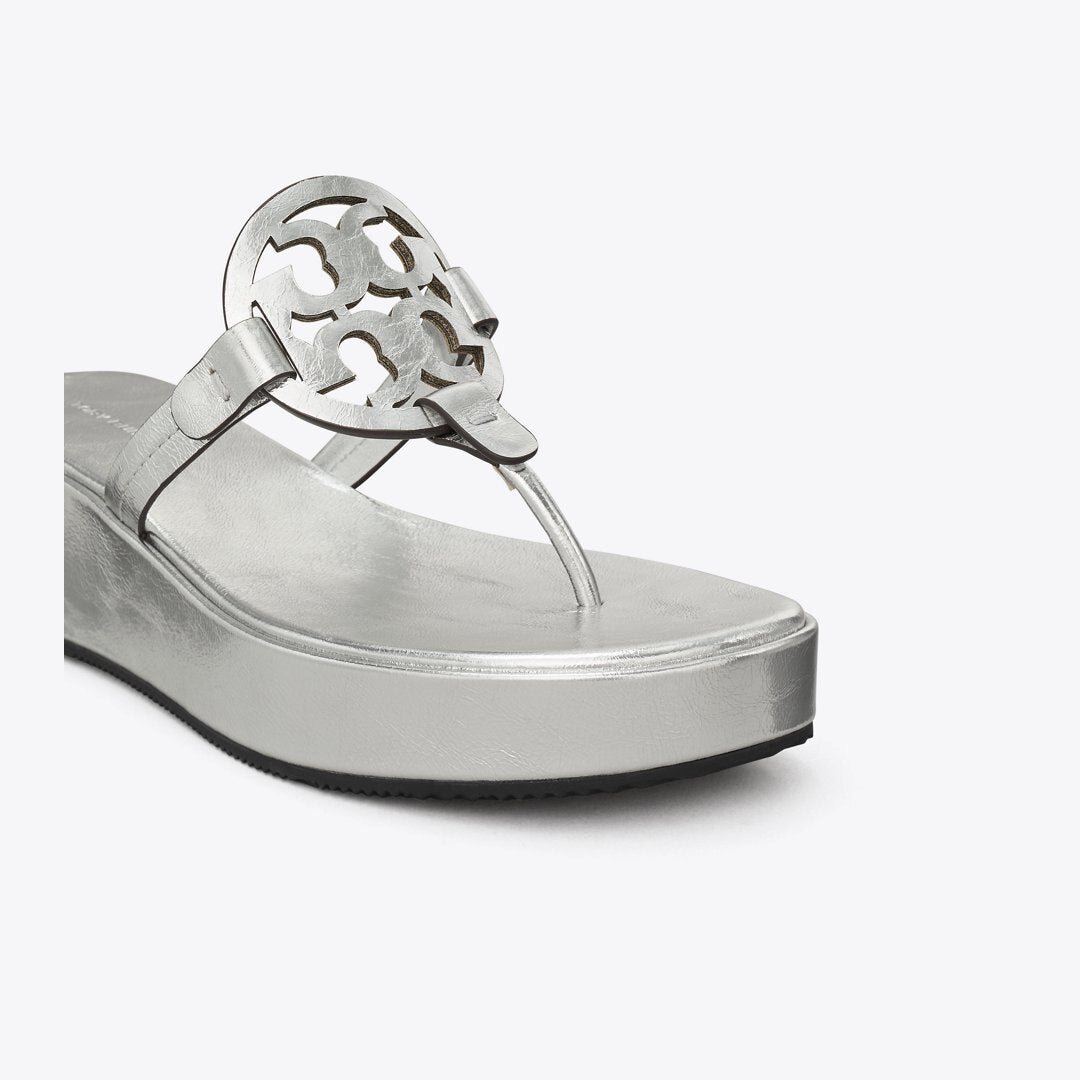 Tory Burch Miller Crinkled Metallic Wedge Sandal SILVER
