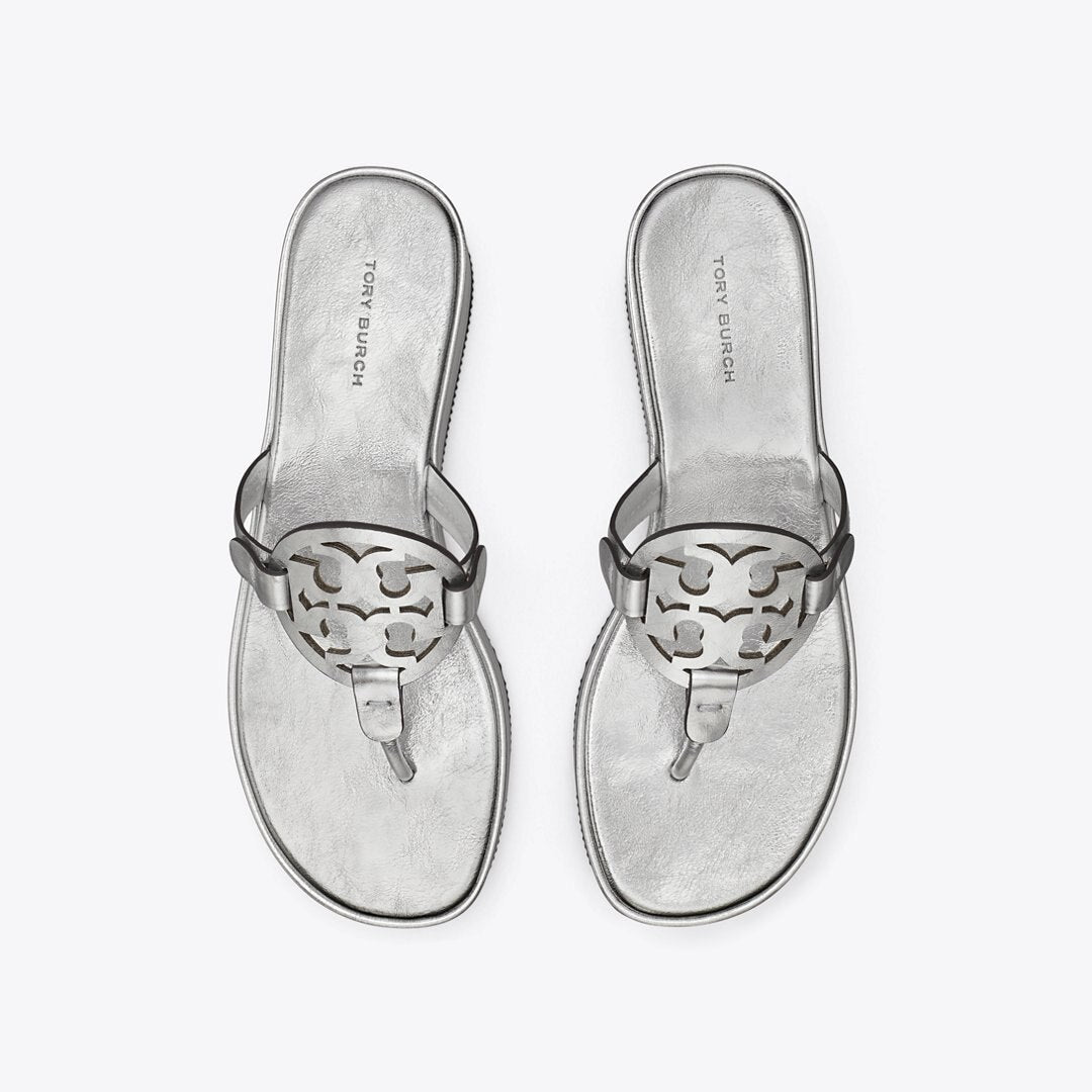 Tory Burch Miller Crinkled Metallic Wedge Sandal SILVER