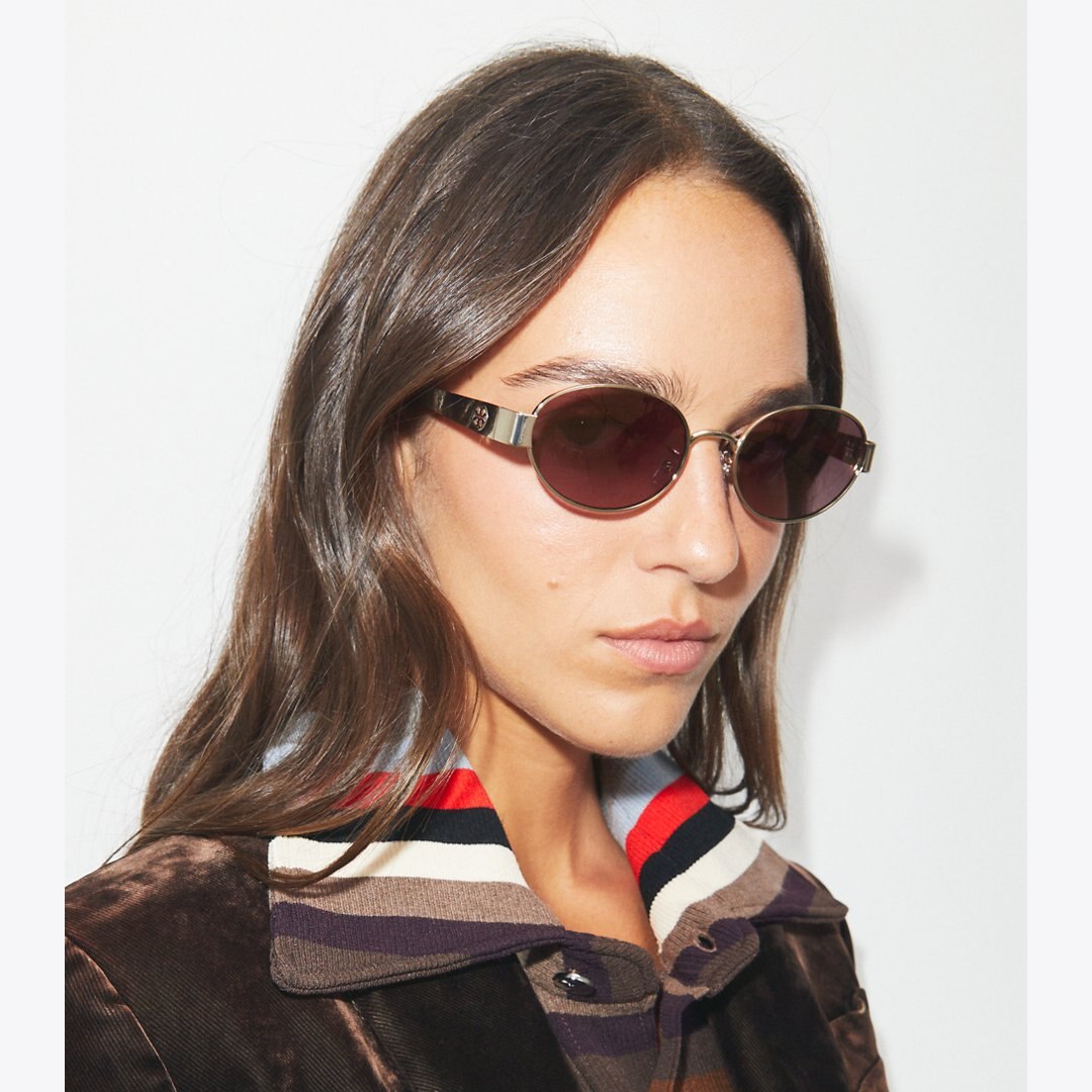 Tory Burch Miller Metal Oval Sunglasses NAVY/DARK GREY FLASH