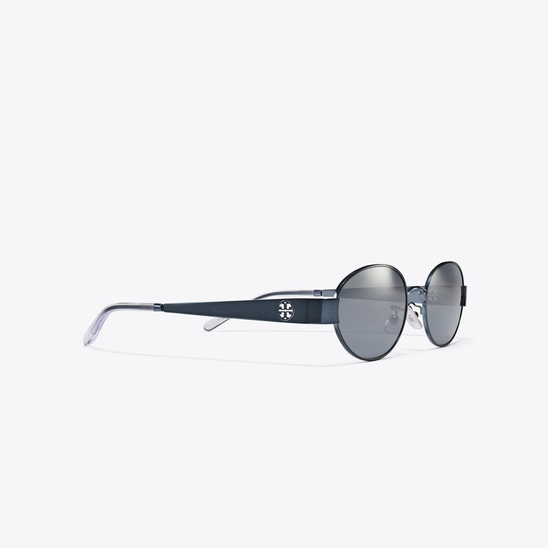 Tory Burch Miller Metal Oval Sunglasses NAVY/DARK GREY FLASH