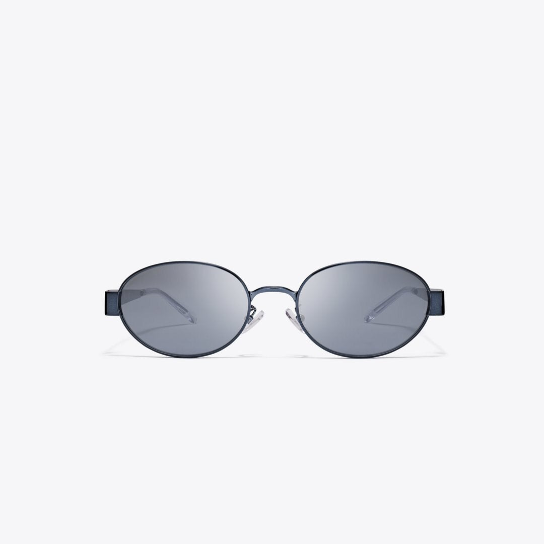 Tory Burch Miller Metal Oval Sunglasses NAVY/DARK GREY FLASH