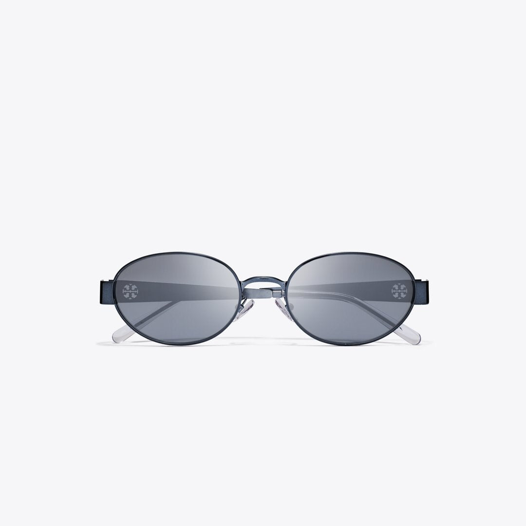 Tory Burch Miller Metal Oval Sunglasses NAVY/DARK GREY FLASH