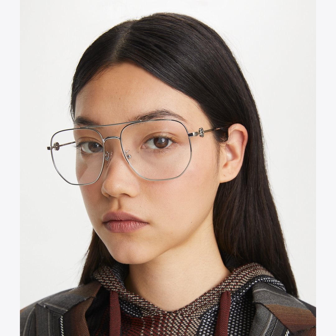 Tory Burch Miller Metal Pilot Eyeglasses SILVER
