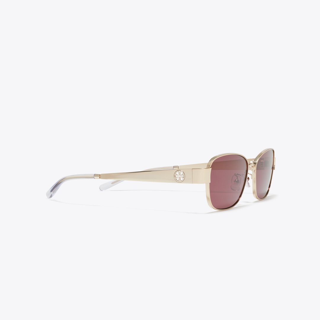 Tory Burch Miller Metal Rectangle Sunglasses SHINY LIGHT GOLD/DARK VIOLET