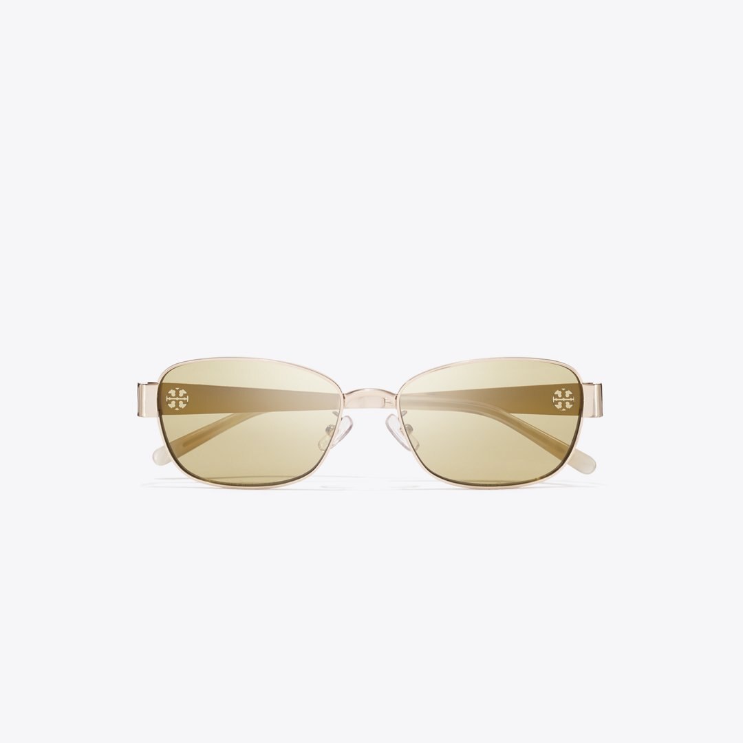 Tory Burch Miller Metal Rectangle Sunglasses SHINY LIGHT GOLD/GREEN