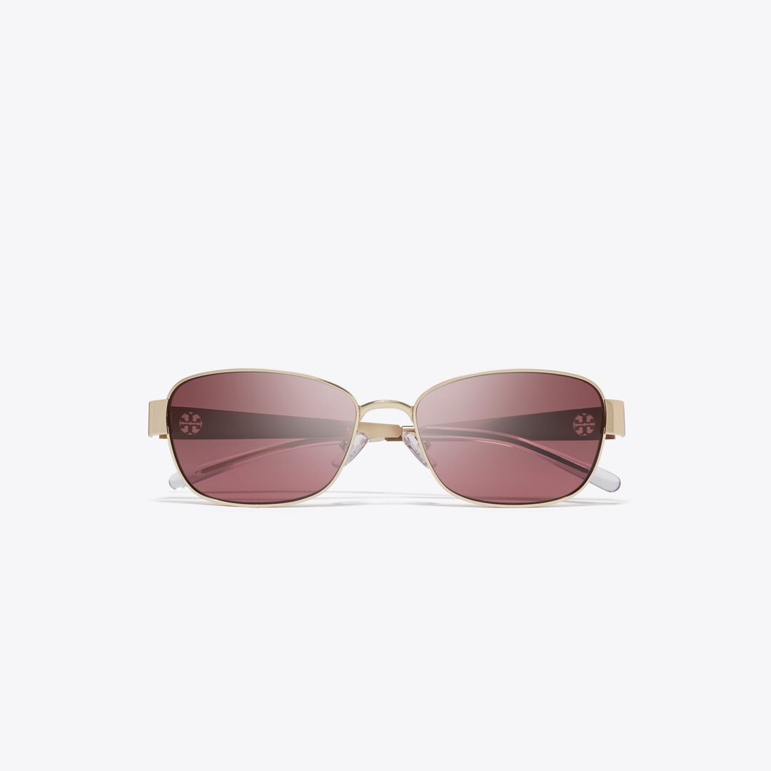 Tory Burch Miller Metal Rectangle Sunglasses SHINY LIGHT GOLD/DARK VIOLET
