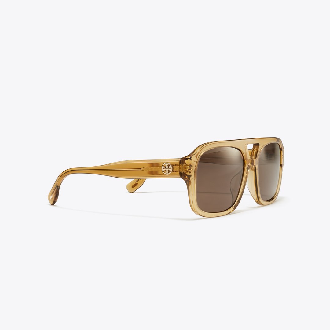 Tory Burch Miller Navigator Sunglasses TRANSPARENT YELLOW BROWN/SOLID BROWN