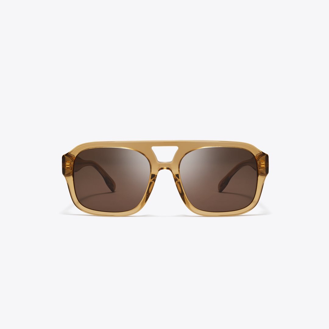 Tory Burch Miller Navigator Sunglasses TRANSPARENT YELLOW BROWN/SOLID BROWN