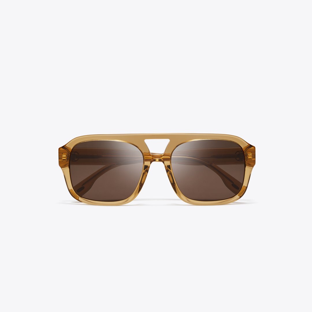 Tory Burch Miller Navigator Sunglasses TRANSPARENT YELLOW BROWN/SOLID BROWN