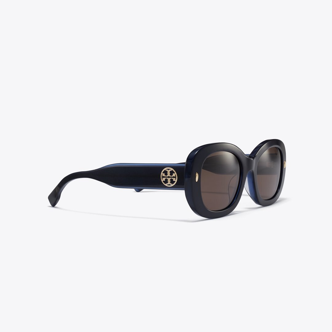 Tory Burch Miller Oval Sunglasses NAVY/SOLID BROWN