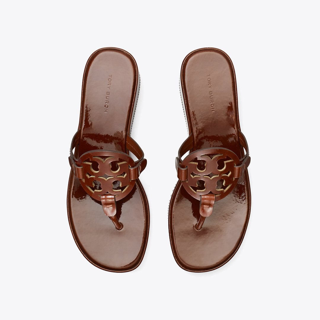 Tory Burch Miller Patent Wedge Sandal RUSSET BROWN