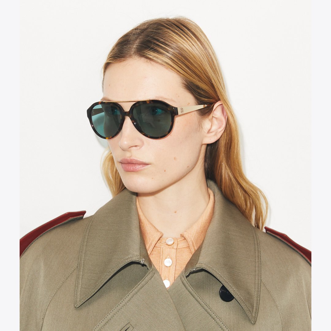 Tory Burch Miller Pilot Sunglasses TORTOISE/PETROL GREEN