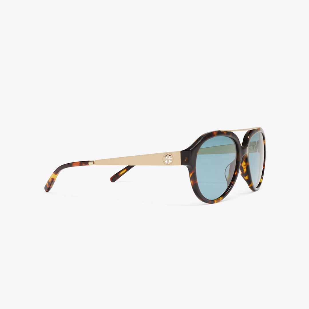 Tory Burch Miller Pilot Sunglasses TORTOISE/PETROL GREEN