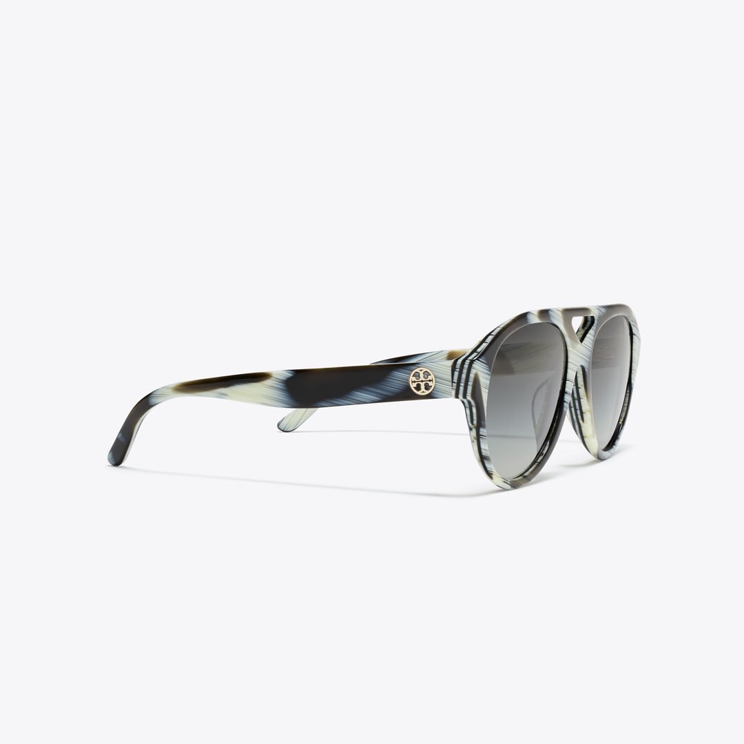 Tory Burch Miller Pilot Sunglasses IVORY BROWN HORN/LIGHT GRAY GRADIENT