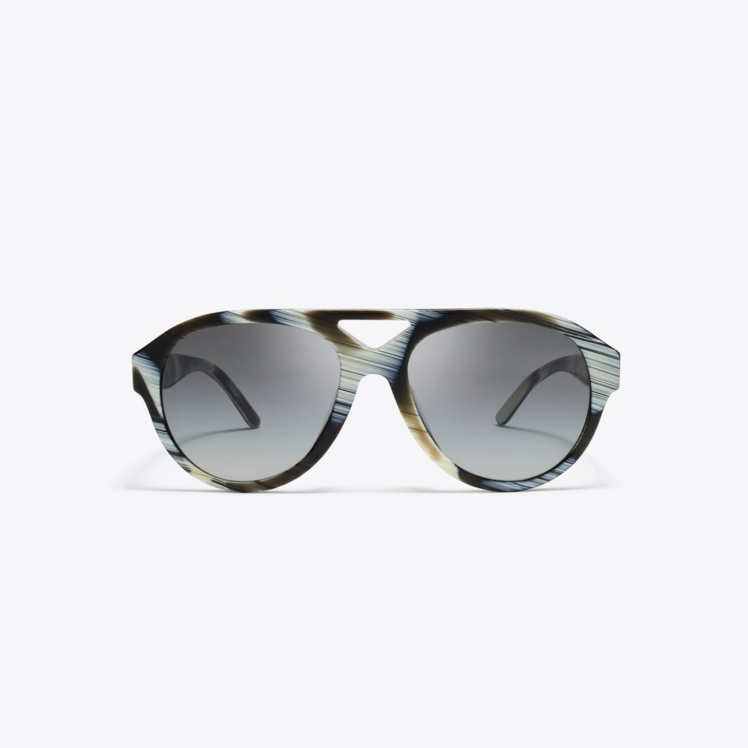 Tory Burch Miller Pilot Sunglasses IVORY BROWN HORN/LIGHT GRAY GRADIENT