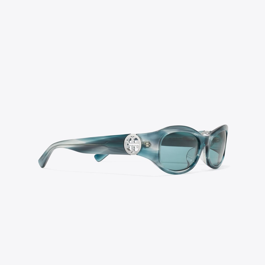 Tory Burch Miller Rectangle Sunglasses TEAL STRIATED/PETROL GREEN