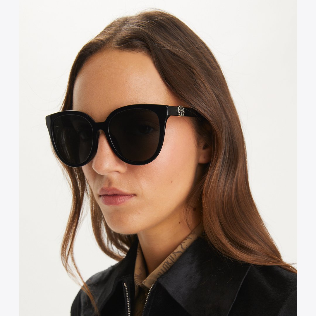 Tory Burch Miller Round Sunglasses BLACK/DARK GREY