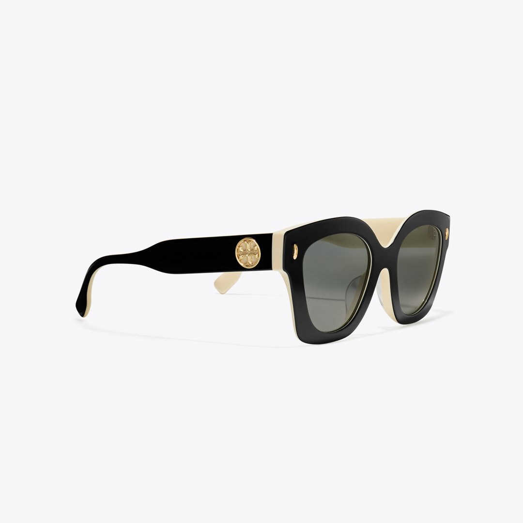 Tory Burch Miller Square Sunglasses BLACK/IVORY/DARK GREY