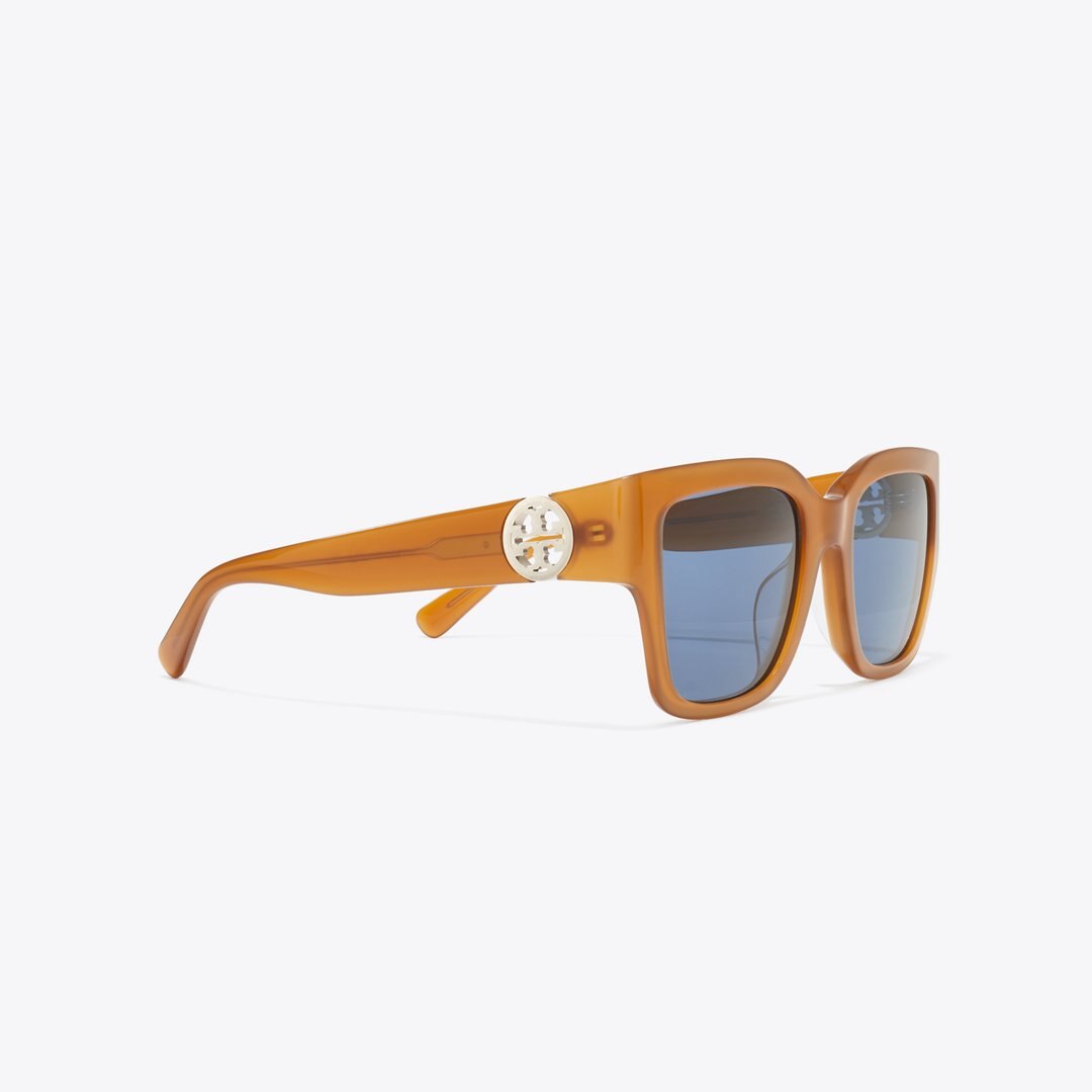 Tory Burch Miller Square Sunglasses AMBER BROWN/BLUE