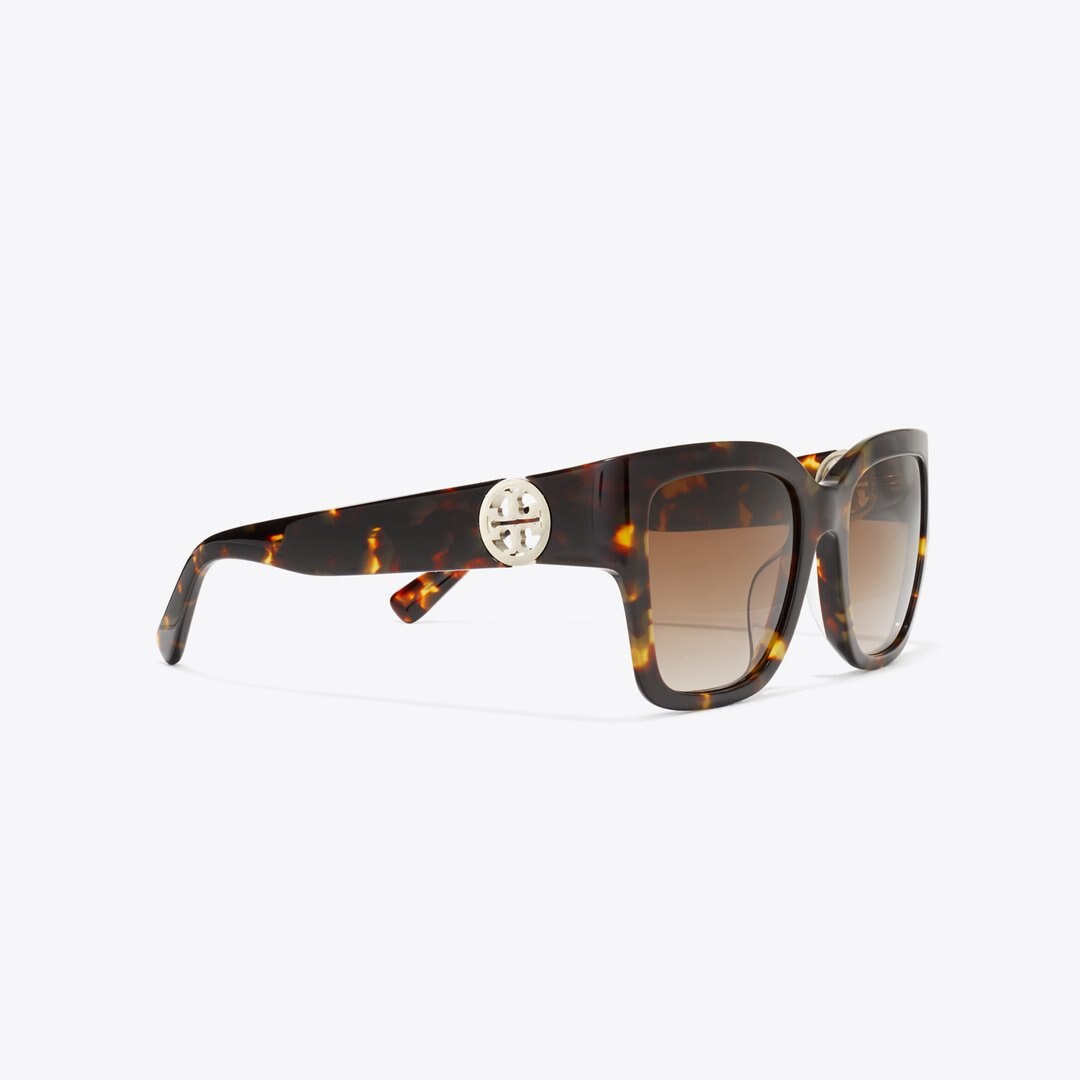 Tory Burch Miller Square Sunglasses DARK TORTOISE/ SOLID BROWN