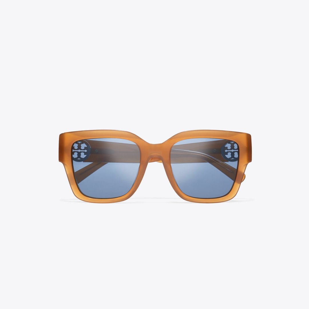 Tory Burch Miller Square Sunglasses AMBER BROWN/BLUE