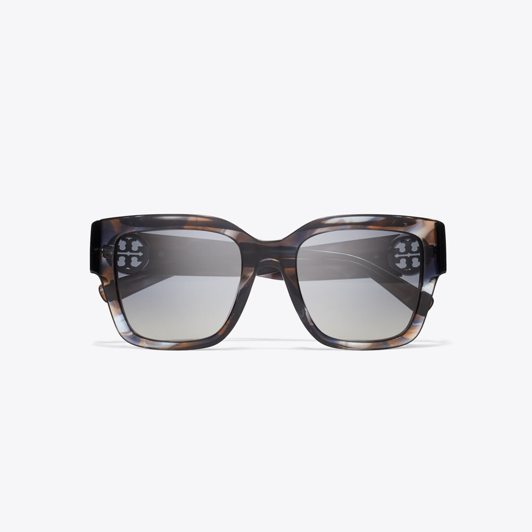 Tory Burch Miller Square Sunglasses BLUE SMOKE TORTOISE/POLAR GRAY GRADIENT