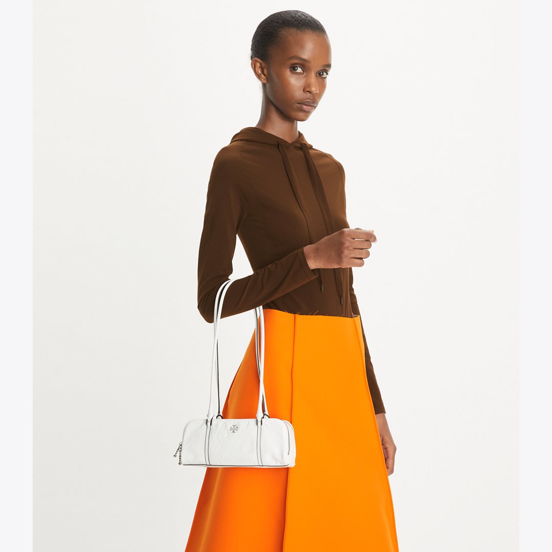 Tory Burch Mini Crinkle Leather Marshmallow Satchel White