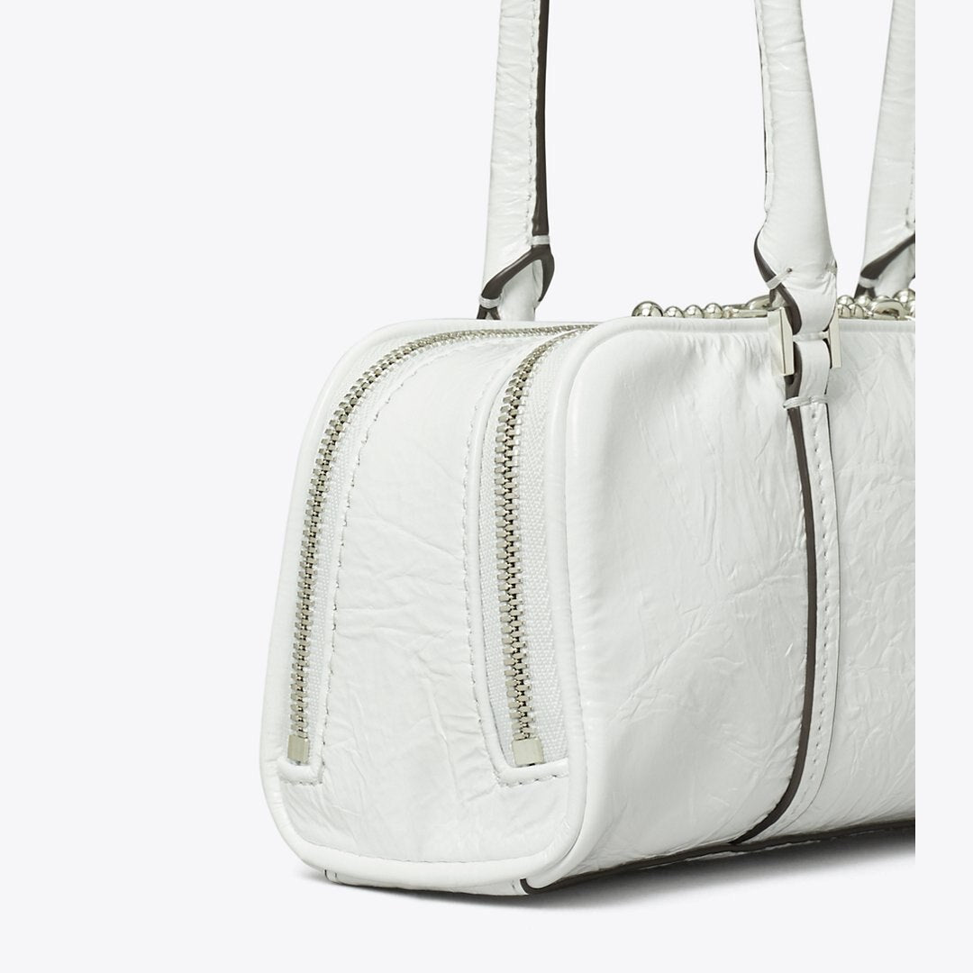 Tory Burch Mini Crinkle Leather Marshmallow Satchel White