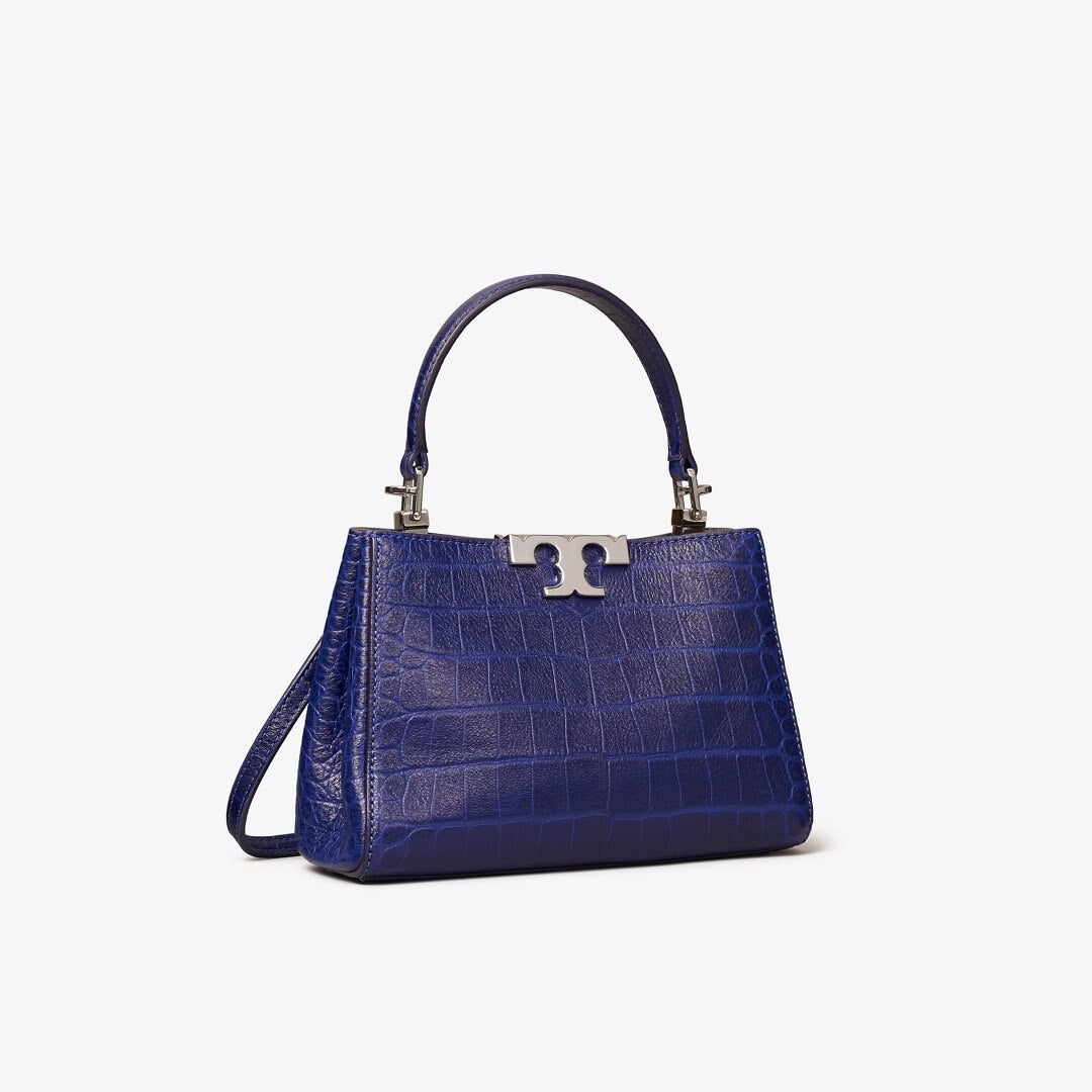Tory Burch Mini Eleanor Soft Croc-Embossed Satchel Ballpoint Blue