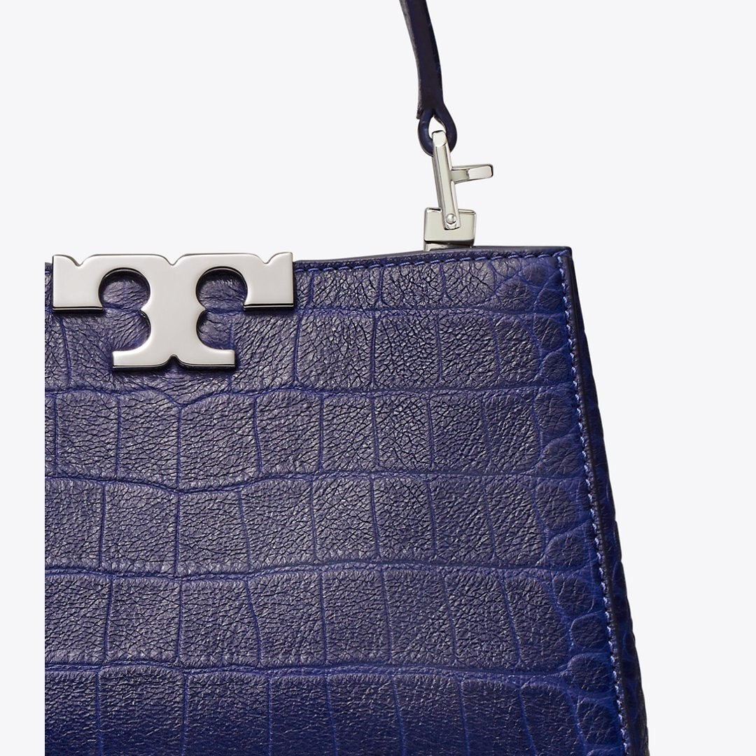 Tory Burch Mini Eleanor Soft Croc-Embossed Satchel Ballpoint Blue