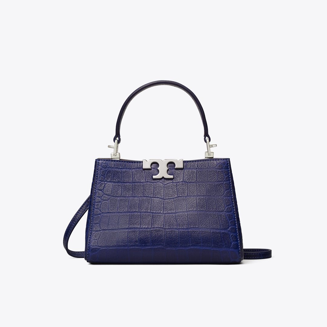 Tory Burch Mini Eleanor Soft Croc-Embossed Satchel Ballpoint Blue