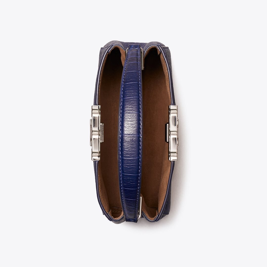 Tory Burch Mini Eleanor Soft Croc-Embossed Satchel Ballpoint Blue