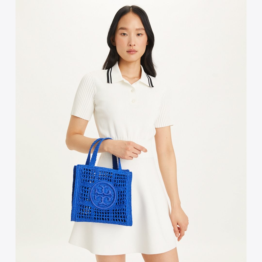 Tory Burch Mini Ella Hand-Crocheted Tote Evening Blue
