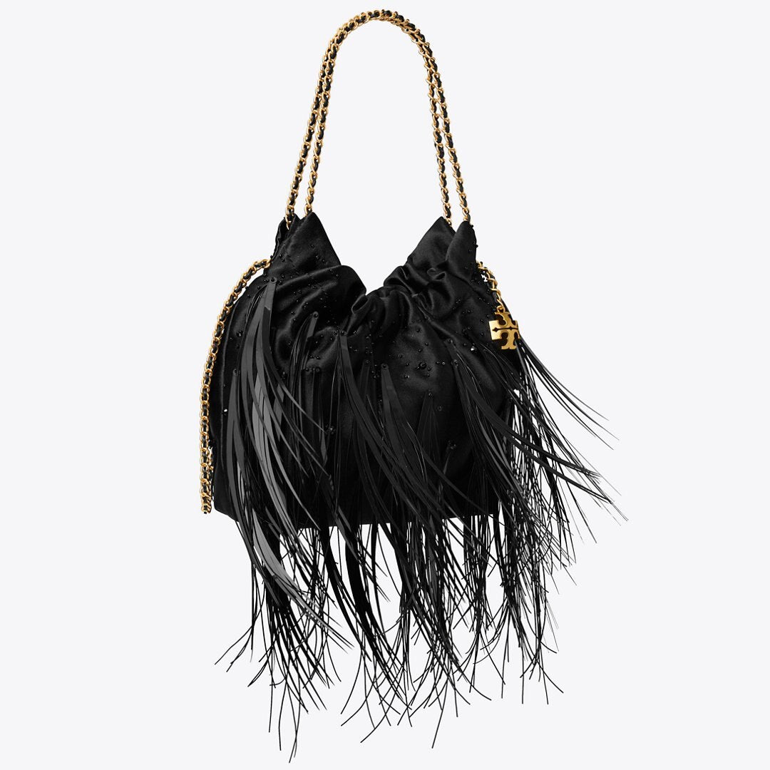 Tory Burch Mini Fleming Feather Hobo Bag Black