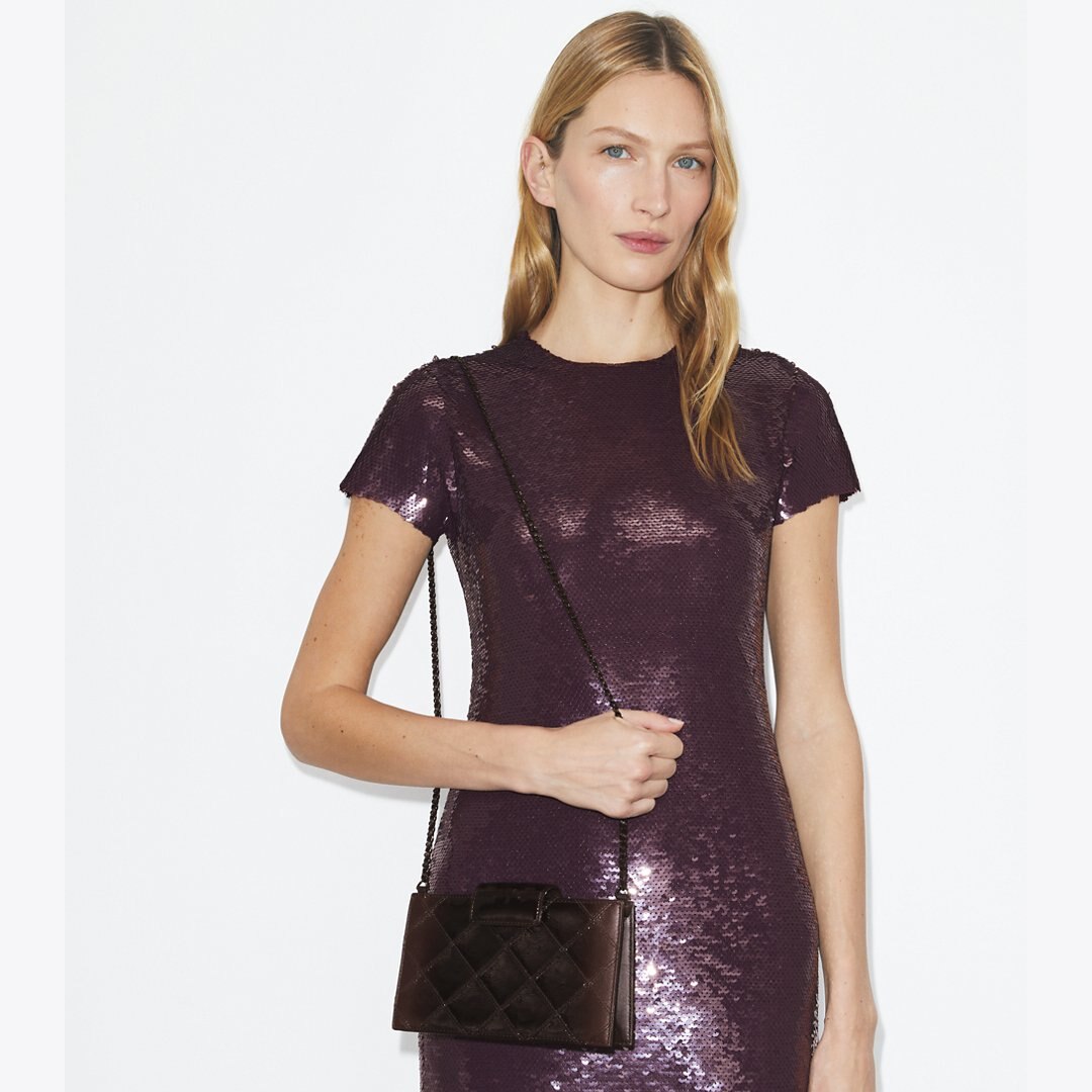 Tory Burch Mini Fleming Patent Crossbody Deep Burgundy