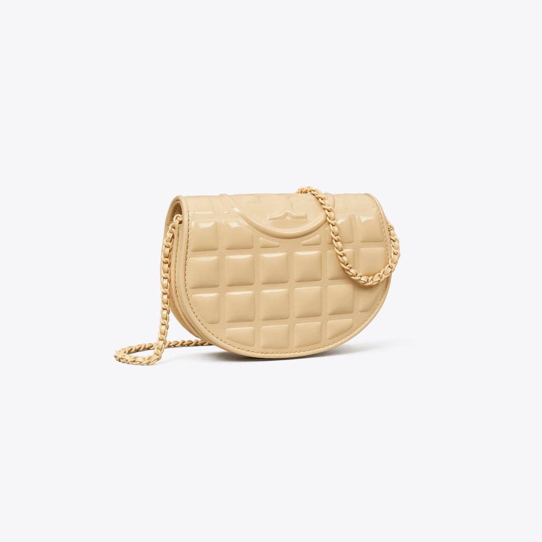 Tory Burch Mini Fleming Patent Square Quilt Crossbody Vanilla Soft Serve