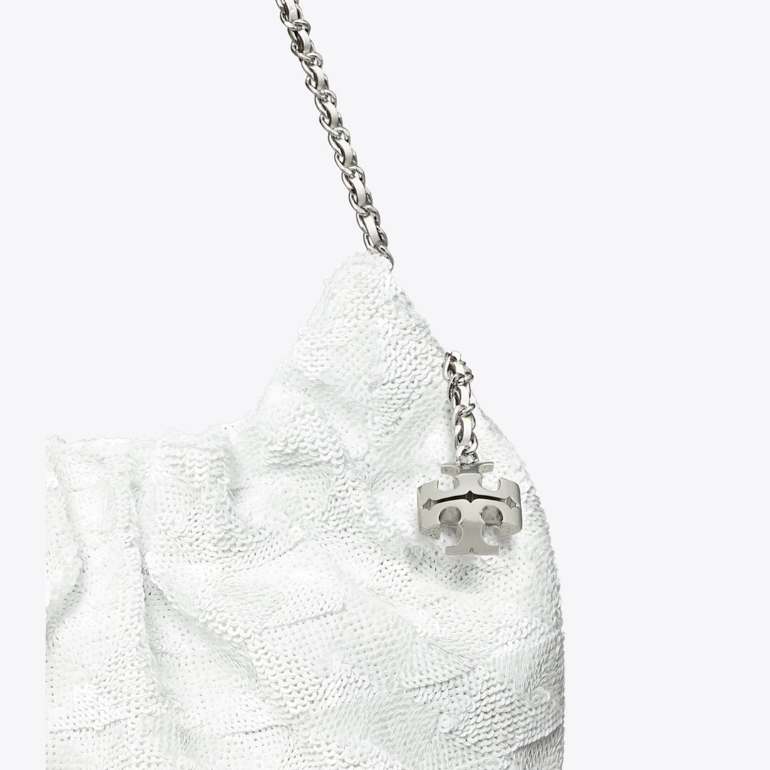 Tory Burch Mini Fleming Sequin Hobo Bag White