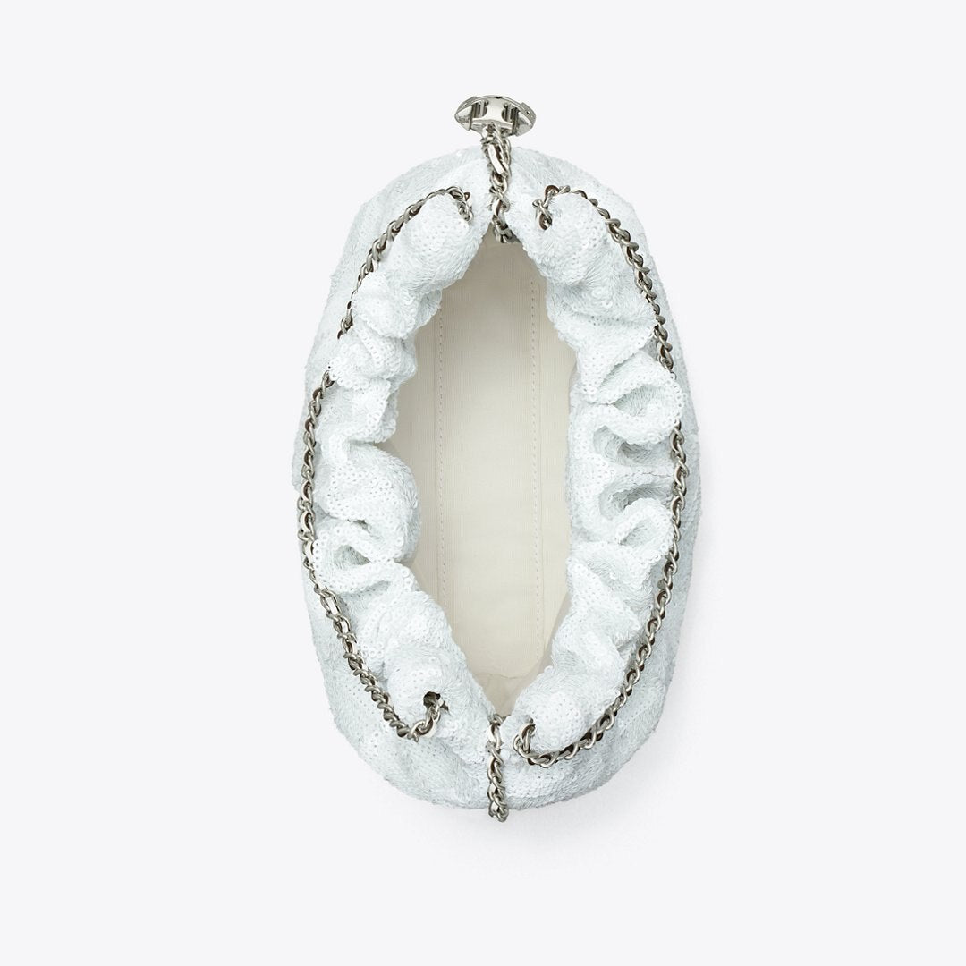 Tory Burch Mini Fleming Sequin Hobo Bag White
