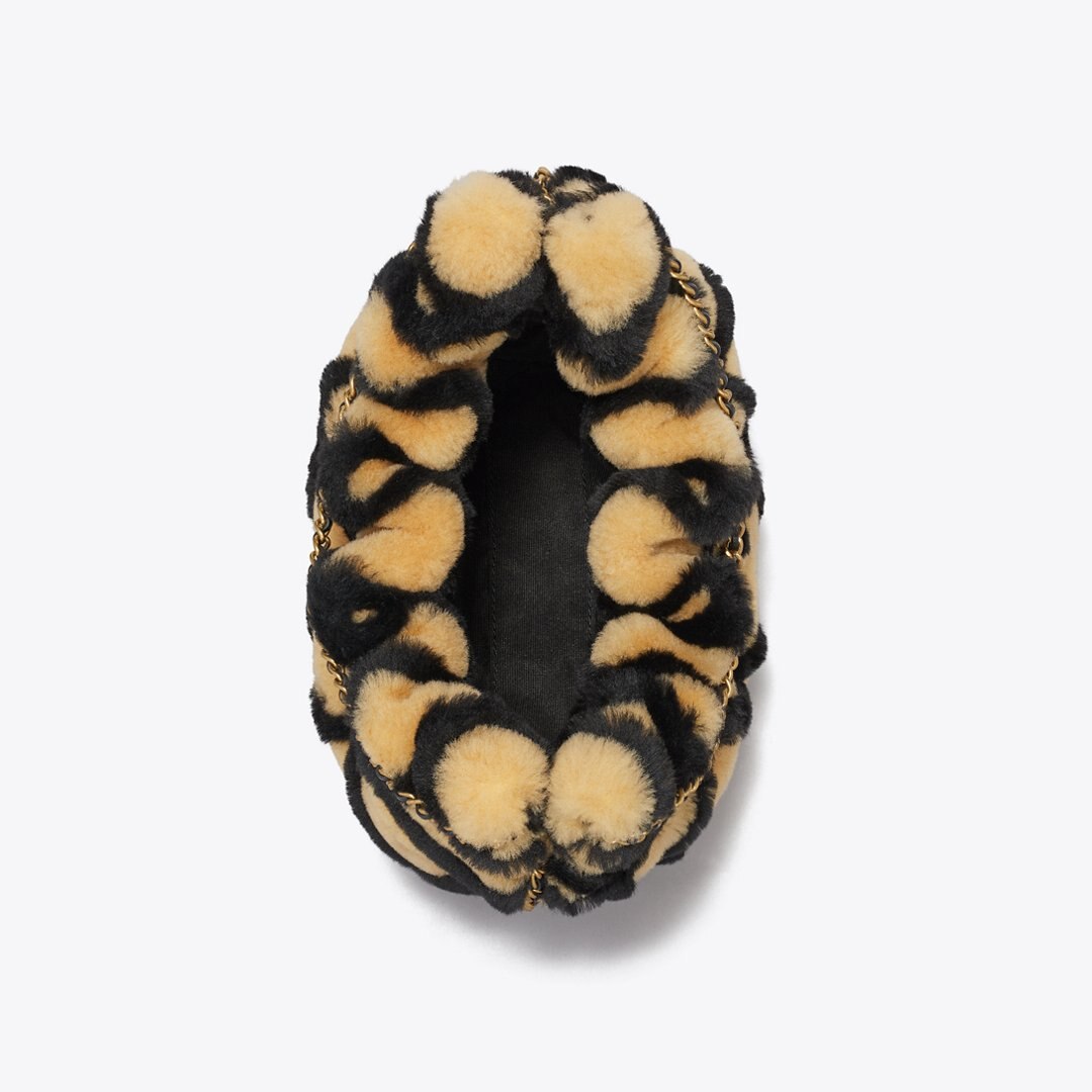 Tory Burch Mini Fleming Shearling Hobo Bag Toffee