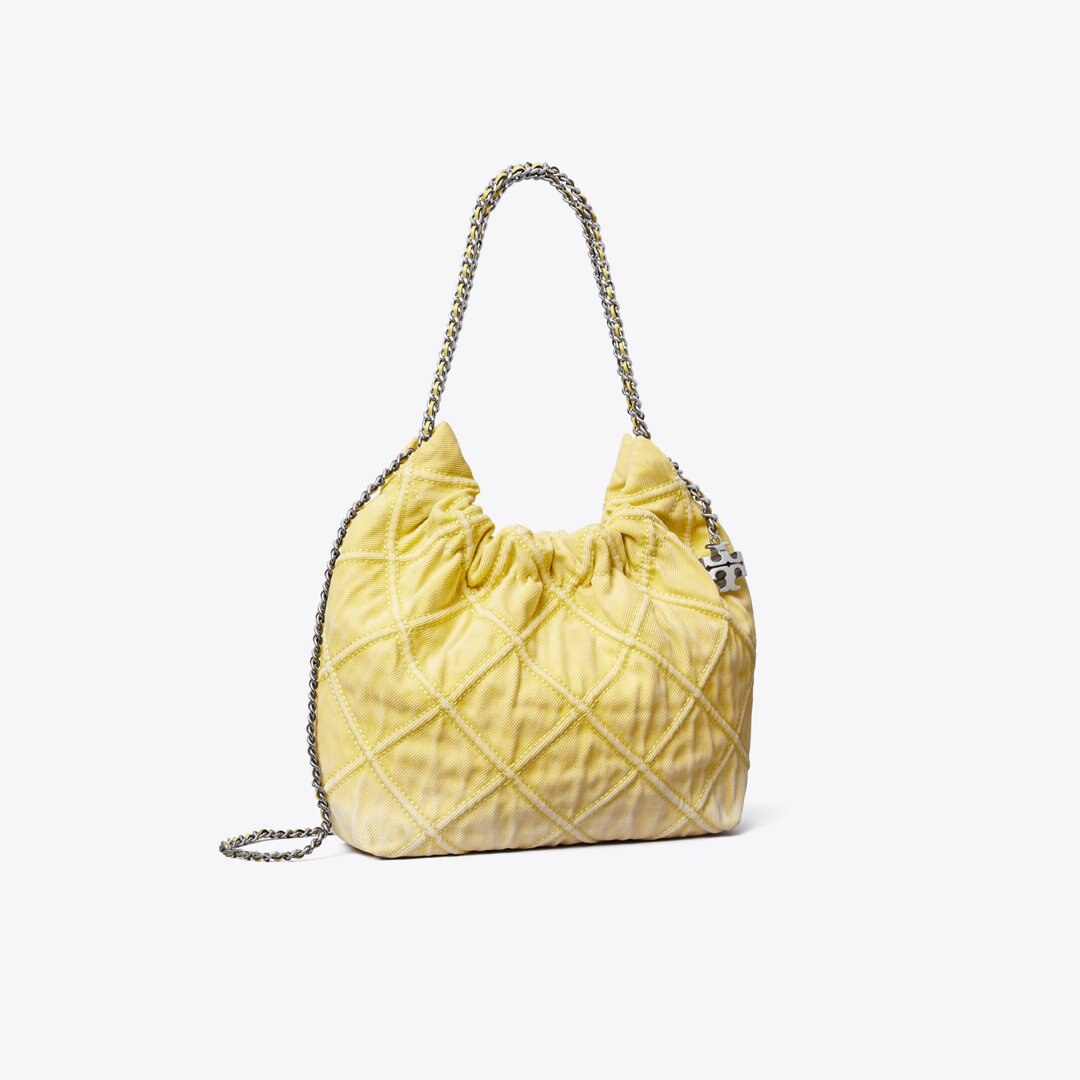 Tory Burch Mini Fleming Soft Denim Hobo Bag Yellow