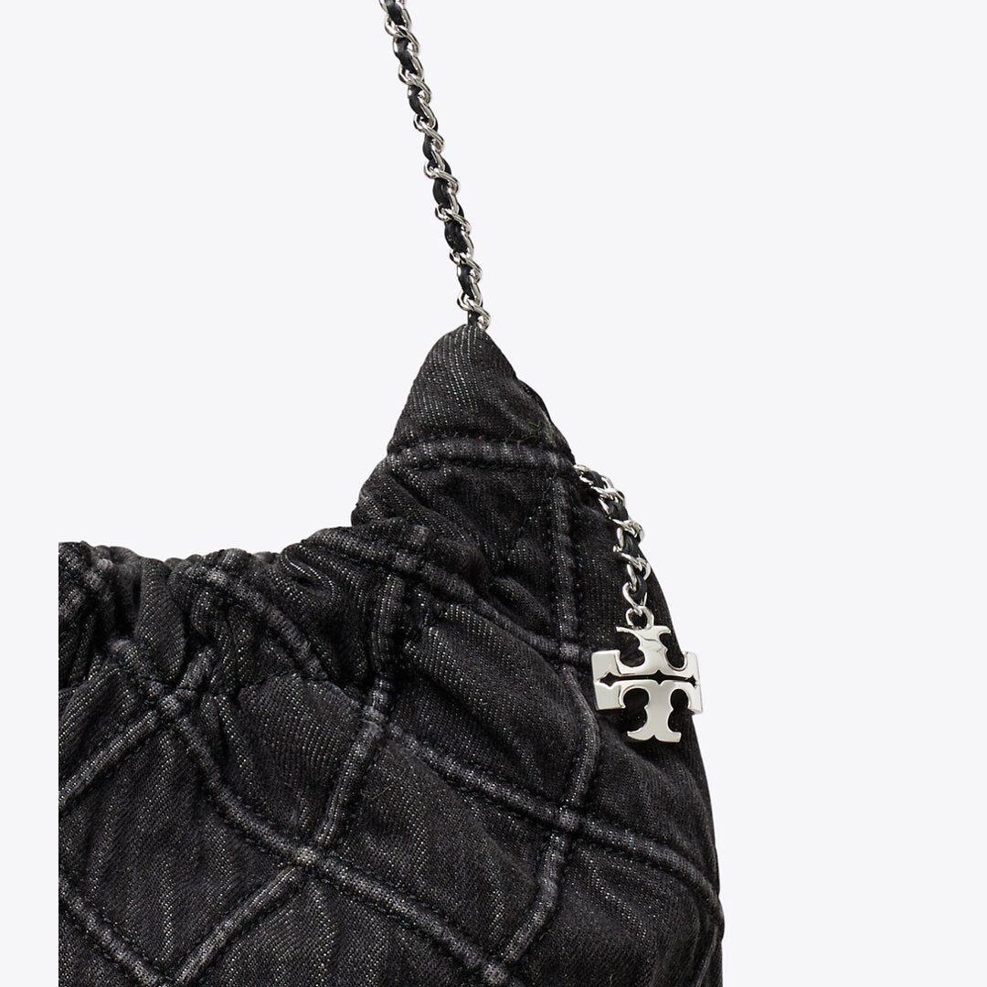 Tory Burch Mini Fleming Soft Denim Hobo Bag Black
