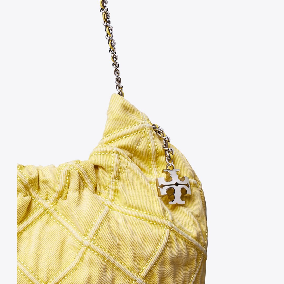 Tory Burch Mini Fleming Soft Denim Hobo Bag Yellow