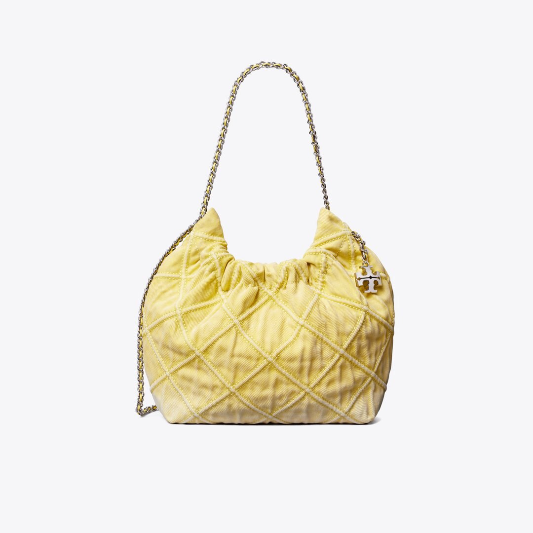 Tory Burch Mini Fleming Soft Denim Hobo Bag Yellow
