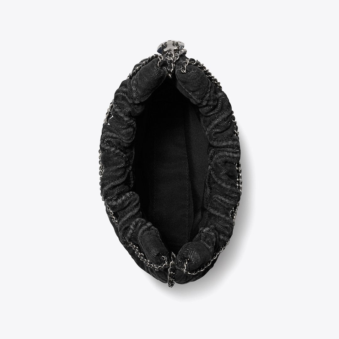 Tory Burch Mini Fleming Soft Denim Hobo Bag Black