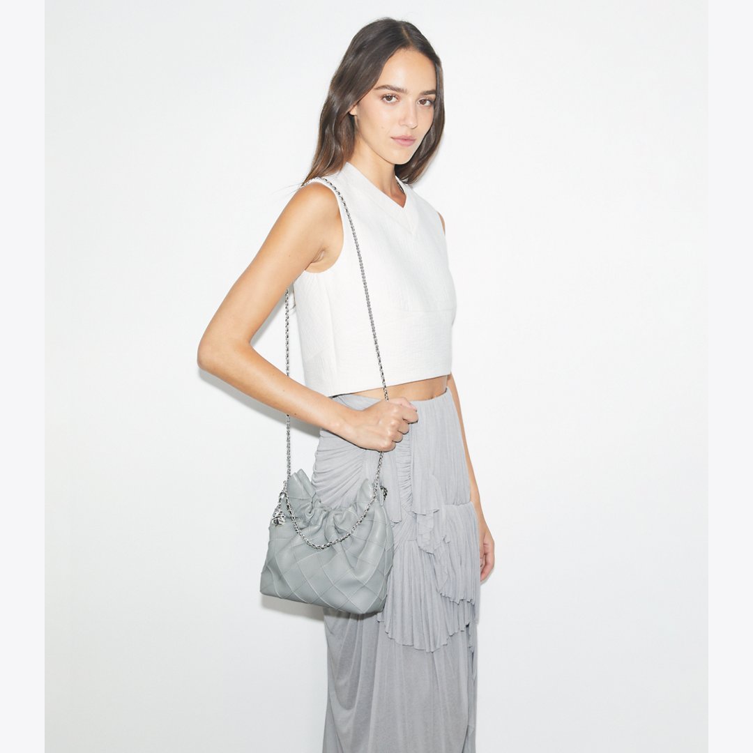 Tory Burch Mini Fleming Soft Hobo Bag Gray